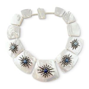 Angélique De Paris ? Mother of Pearl Blue Gemstone Rhinestone Sunburst Necklace